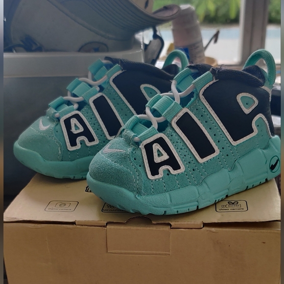 Nike Air More Uptempo TD Light Aqua Blue Black Toddler Size 5C CK0825-403 - Picture 1 of 3